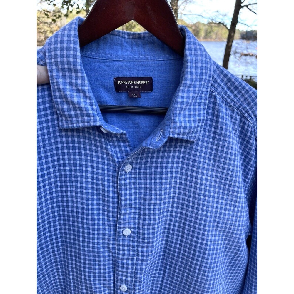 Johnston & Murphy Casual Check Shirt Blue / White 100% Cotton Mens Size XXL